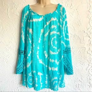 INC International Concept Linen Tunic Neon Blue Blouse